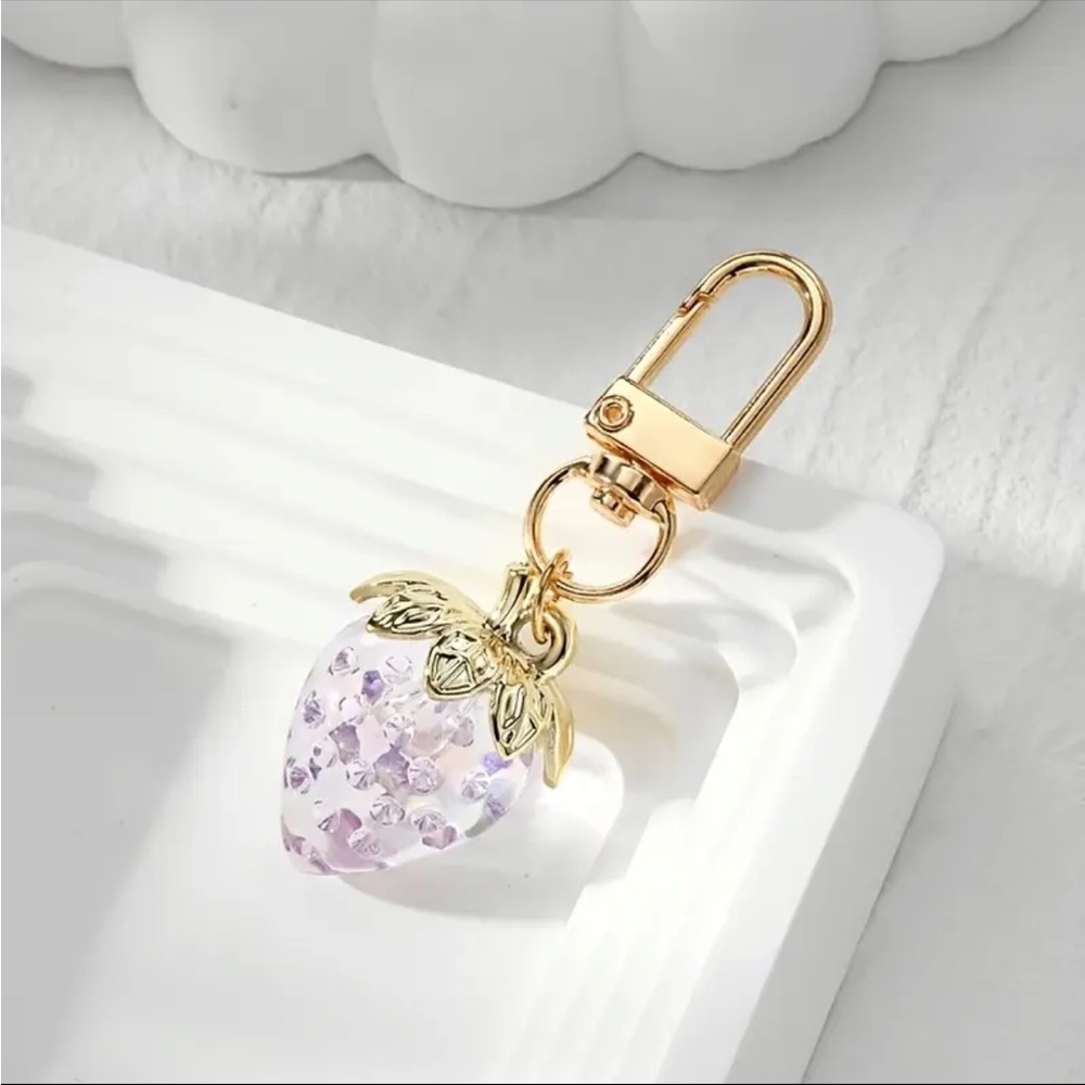 Strawberry Transparent Handbag Charm KeyChain Cottagecore Fruity Gift - Purple